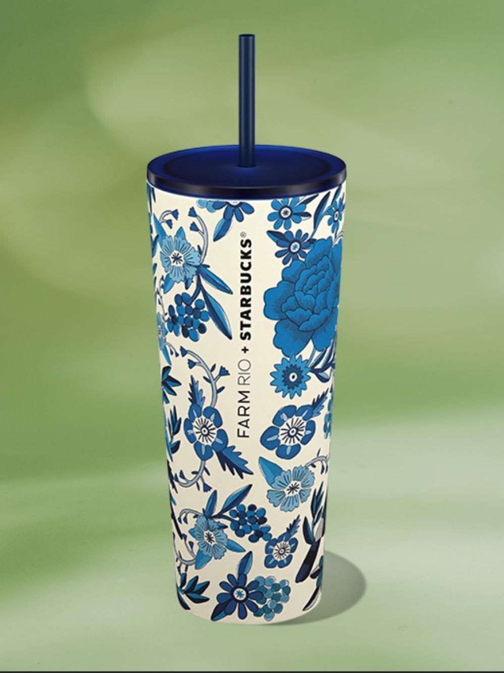 Starbucks x Farm Rio 2025 Blue and White Lenco Azulejo Stainless Tumbler 24 oz